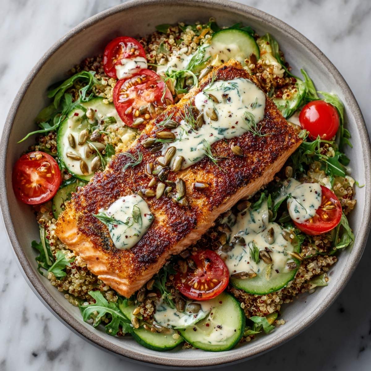 salmon quinoa bowl