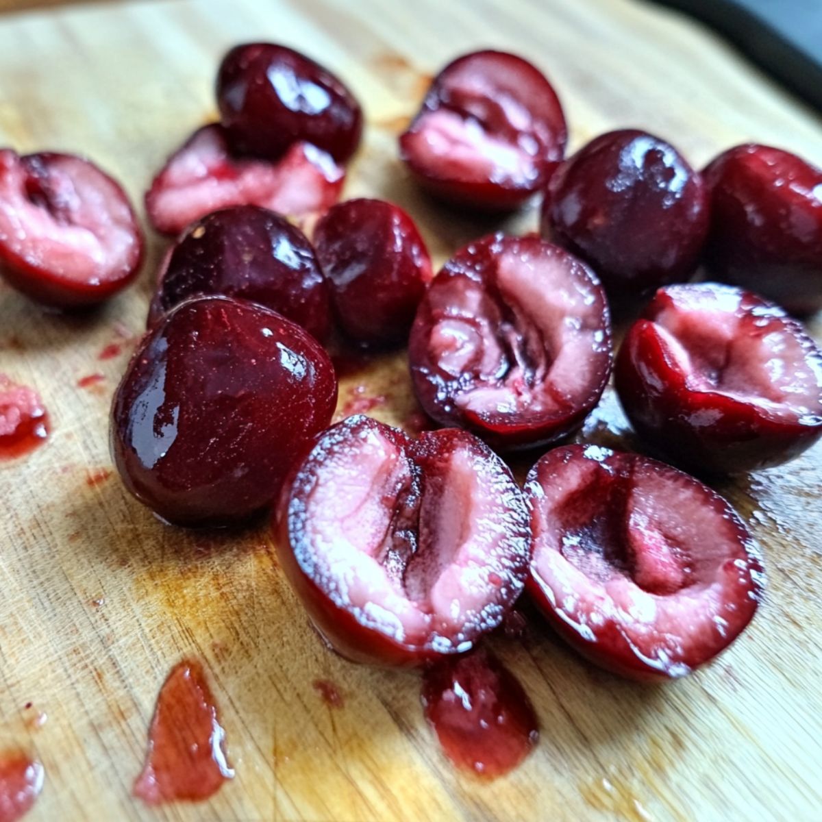 Cherries-Being-Halved-and-Pitted